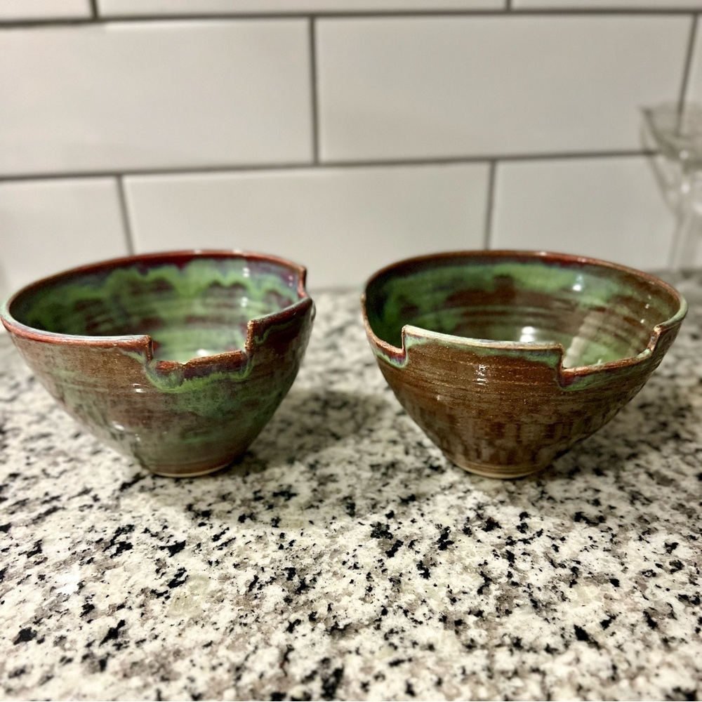 Artisan Green and Brown Ceramic Bowls Only One Available